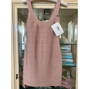 NWT Herve Leger Mini Bandage Dress in Bare Pink, Size L